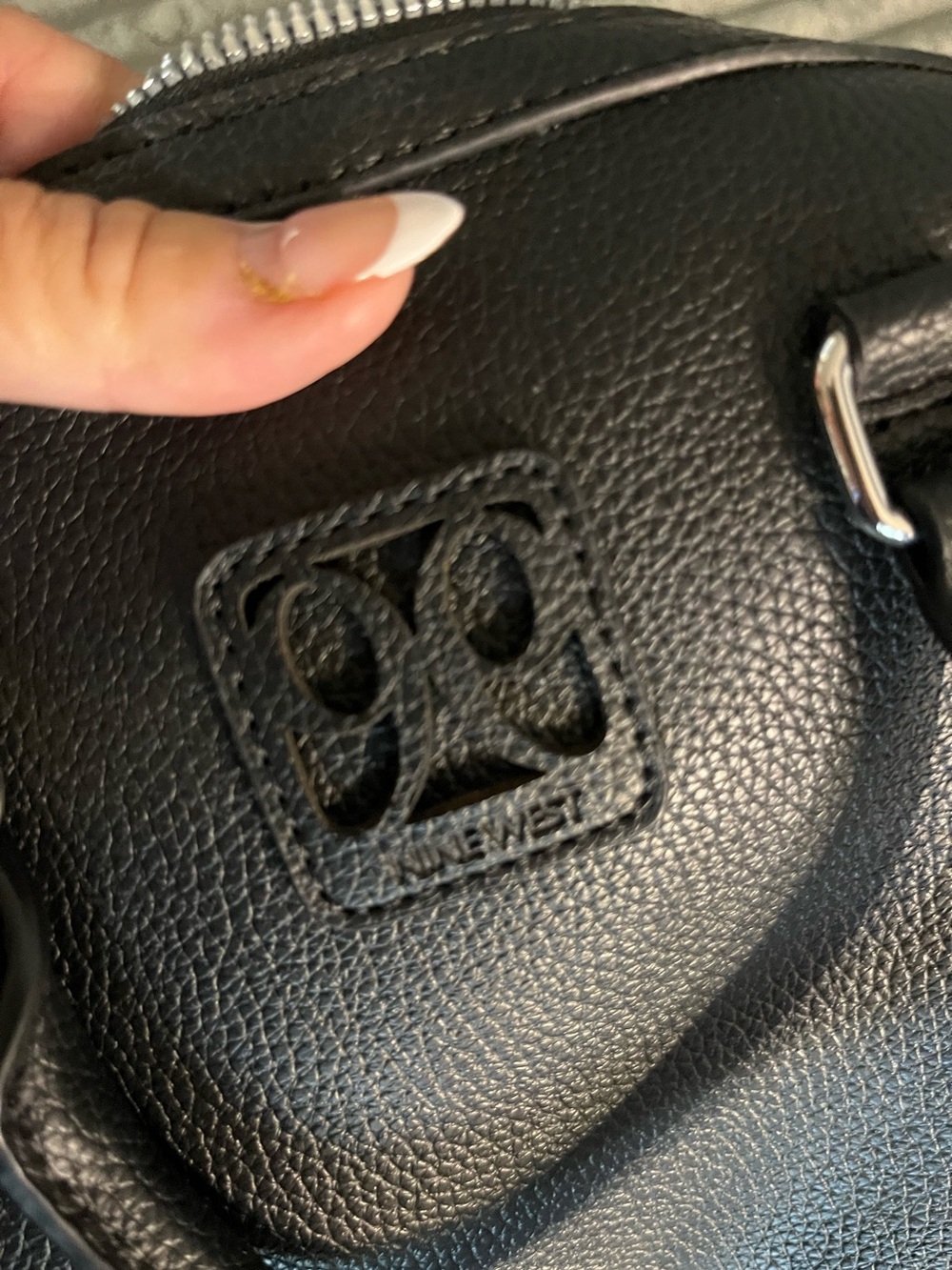 Nine West Black Pebbled Leather Shoulder Bag with Logo Patch